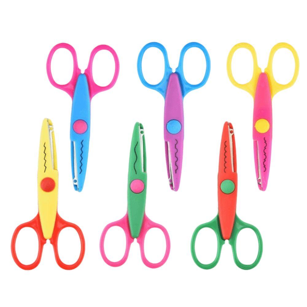 1/6PCS DIY Color Lace Scissors Comfortable Hand Wavy Pattern Art Safety Scissors Small Round Head Stationery Paper Cutter