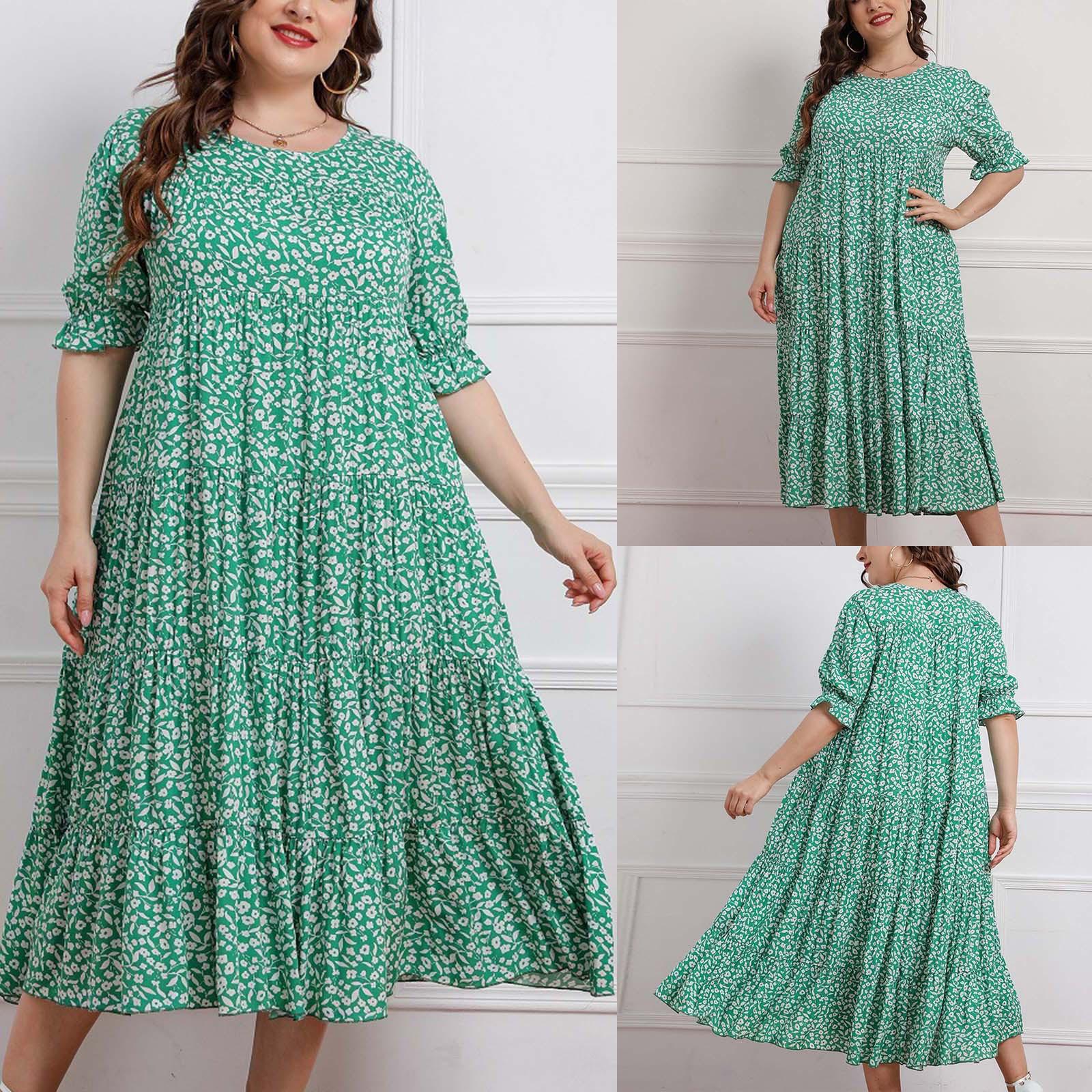 

Женская мода плюс размер свободное повседневное платье с коротким рукавом и принтом