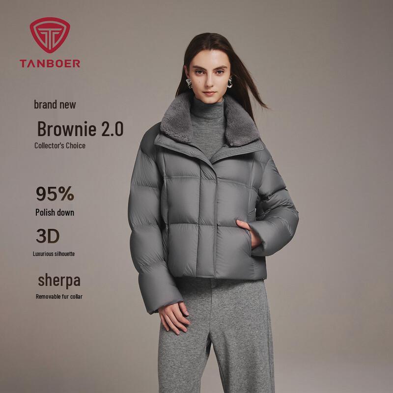 

Tanboer Women s Stand Collar Loose Fit Short Down Jacket with Lamb Wool Collar L 170