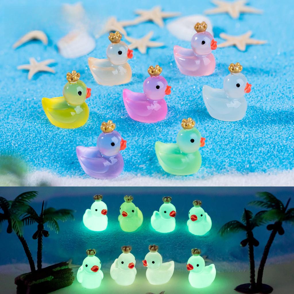 Cute Glowing Crown Miniature Yellow Duck Resin Figurine For Moss Terrariums