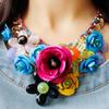 European and American Fashion Necklace: Cotton Rope with Large and Small Flower Pendants, Short Statement Clavicle Design. KTJ