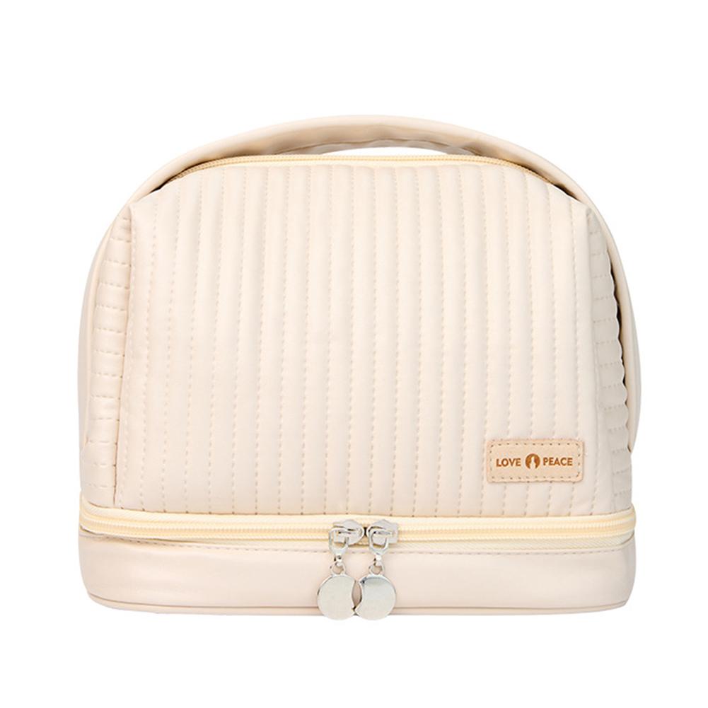 PU Makeup Brushes Pouch Dry Wet Separation Double-layer Toast Cake Shape Storage Bag Waterproof Large-capacity for Business Trip