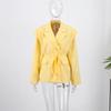 Lace Up Shoulder Pad Blazer Coat Women Elegant Turn-down Collar Long Sleeve Pockets Slim Fit Coats Chic Ladies Commute Outerwear