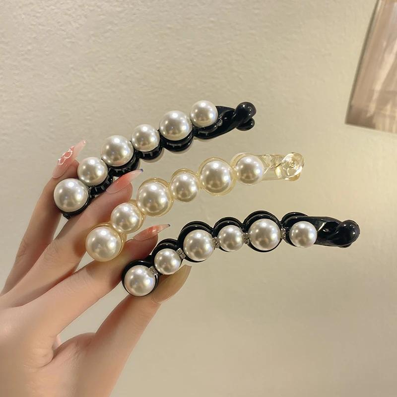 Pearls Hairpins Banana Clip for Women Ponytail Twist Claw Sweet Hairpin Girl Ponytail Barrettes Hairgrips Hair Accessories