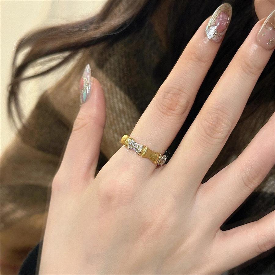 New Chinese zircon brushed bamboo ring, retro index finger ring, open ring.