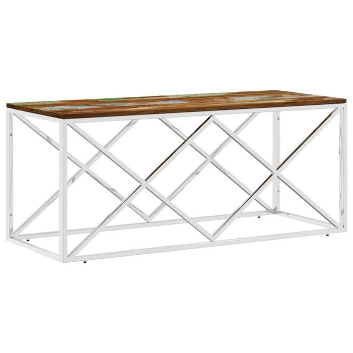 VidaXL Table basse acier inoxydable et bois massif de récupération 349968