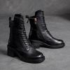 Fashion 2025 Handmade Retro High Heel Boots Women Autumn Winter Full Cow Leather Round Toe Zipper Trend Warm Mid-Calf Boots Female
