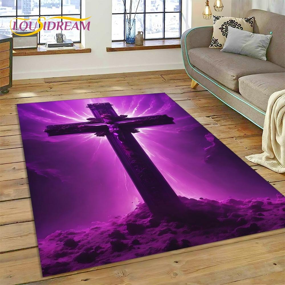 New 3D Pray Holy Bible Cross Jesus Carpet for Living Room Bedroom Home Decor,Floor Mat Non-slip Decoration for Sofa Doormat Gift