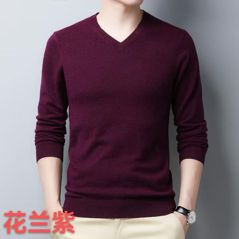 100% Pure Wool Sweater Men'S Spring And Autumn Chicken Heart Neck Knitted Sweater Versatile Men'S Wool Sweater Casual Bottoming Shirt
