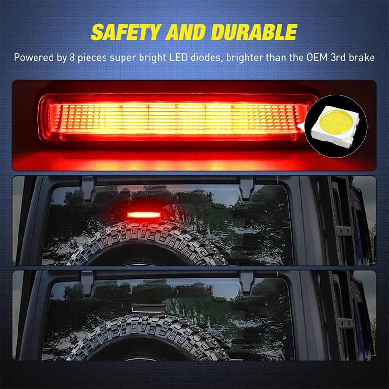 Led 3Rd Brake Light For Jeep Wrangler Jl 2018-2024 Rear High Mount Stop Light Brake Lamp Smoked Lens