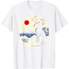 Black Cat Japanese Mount Fuji Graphic T-Shirt Breathable Cotton Retro Style Tee for Men