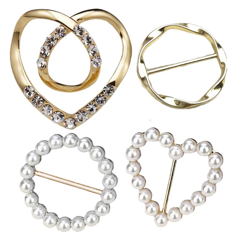 4 Stück Metallring Taillenknopf Schal-Knopf Mode Ecke Saum Taille geknotet Broschen Damen T-Shirt Fixschnalle Mädchen Deko