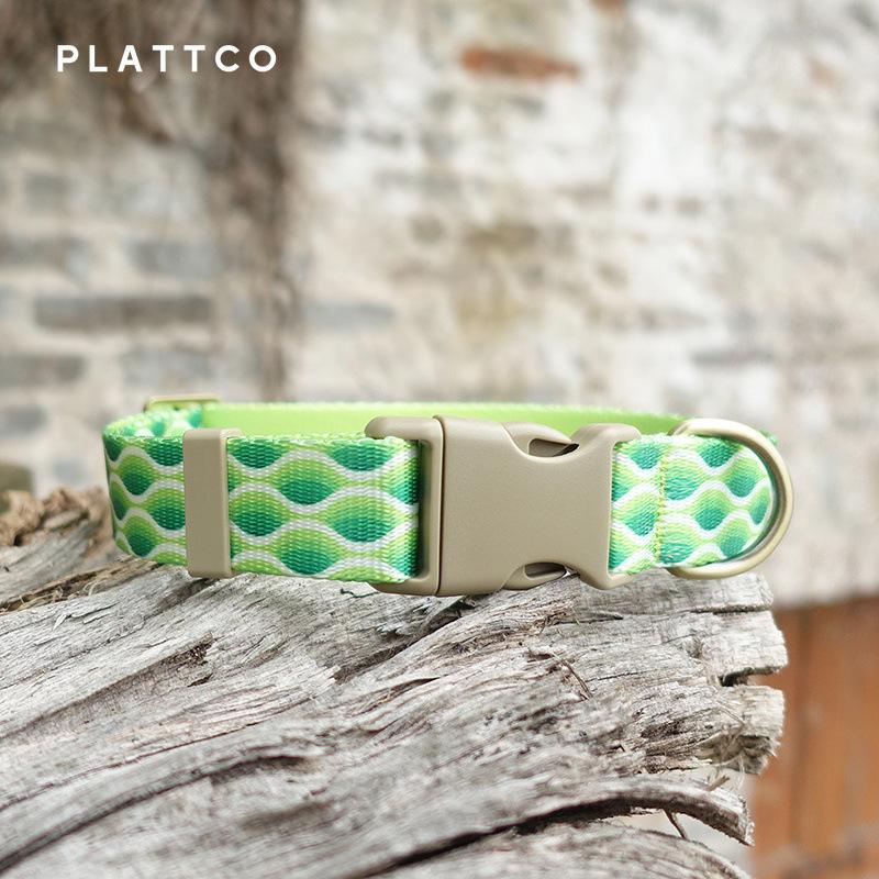PLATTCO Green Wave Pattern Collar with Engravable Plastic Buckle PDC363 S (31-41cm)