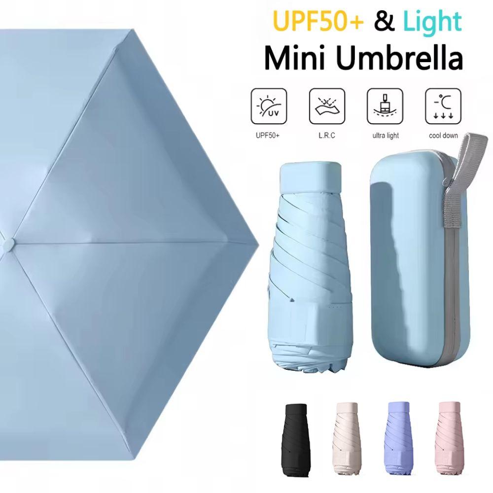 Mini Kapsel Sammenleggbar Paraply 6-Fold Lomme Parasoll Lett Solskjerm Utendørsaktiviteter