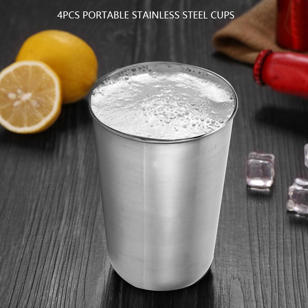 4pcs Portable Stainless Steel Cups Set for Outdoor Camping Travel (L)