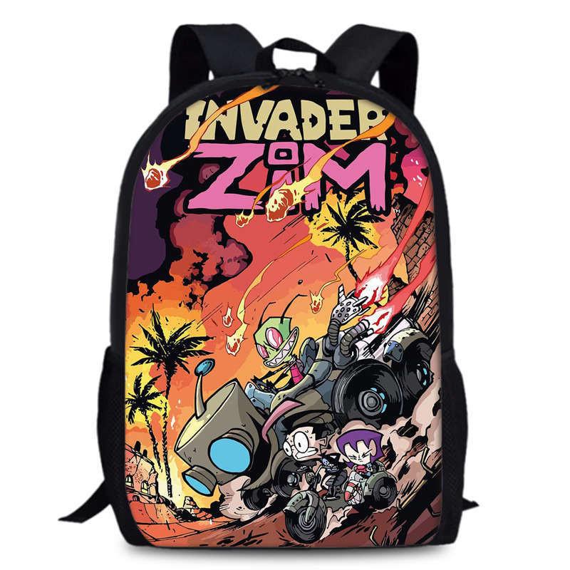 Zim Dib Invader Gaz Cartoon Animated Character Printed Backpack Children