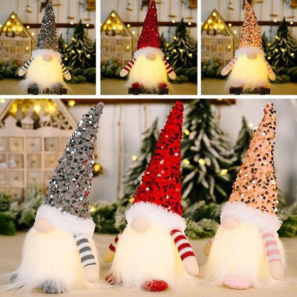 Christmas Ornaments with Lights Glowing Faceless Old Man Rudolph Doll Dwarf Goblin Doll Xmas Celebration Decoration