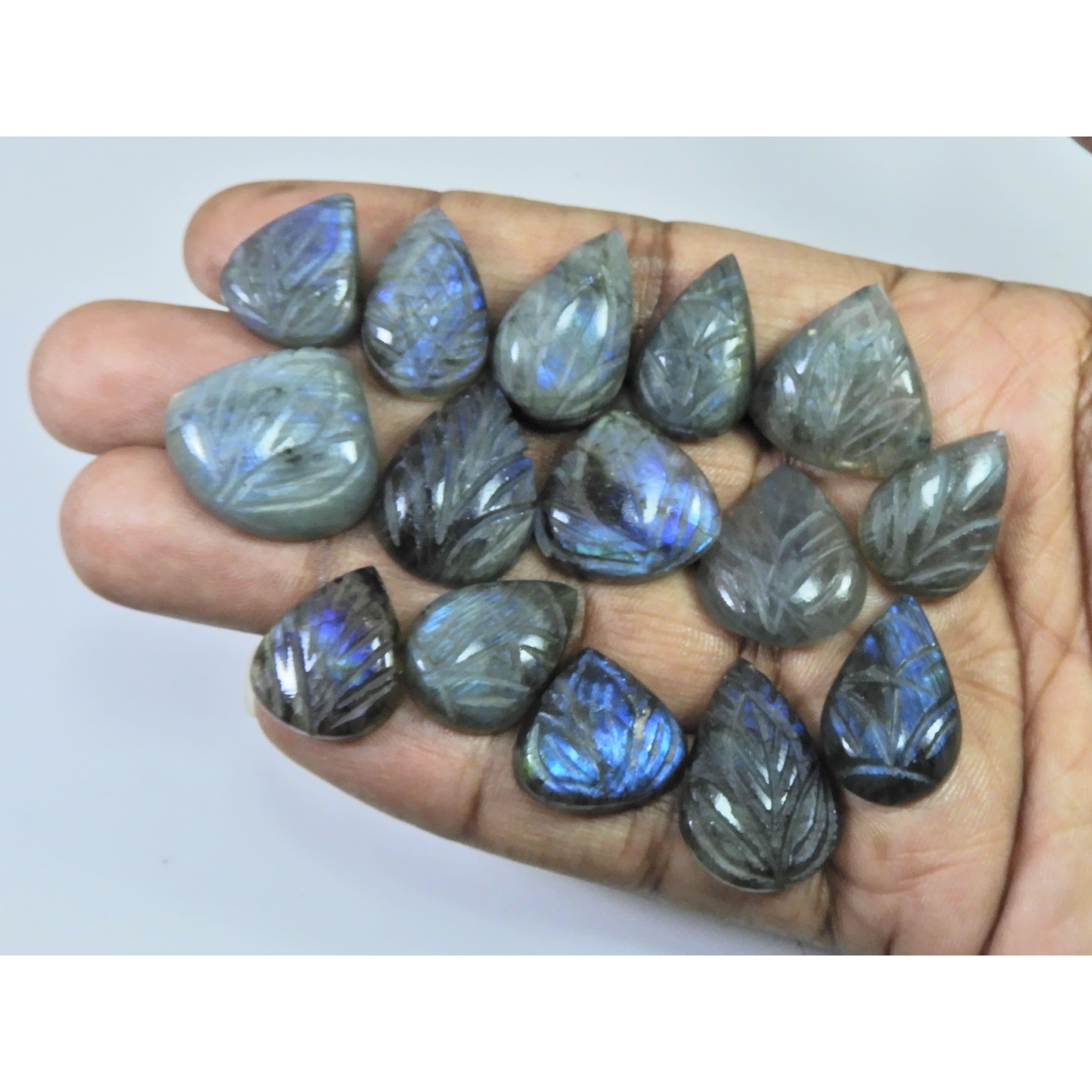 214Cts. Natural Labradorite Carving Pear Cabochon Loose Gemstone 15Pcs Lot LL-1124