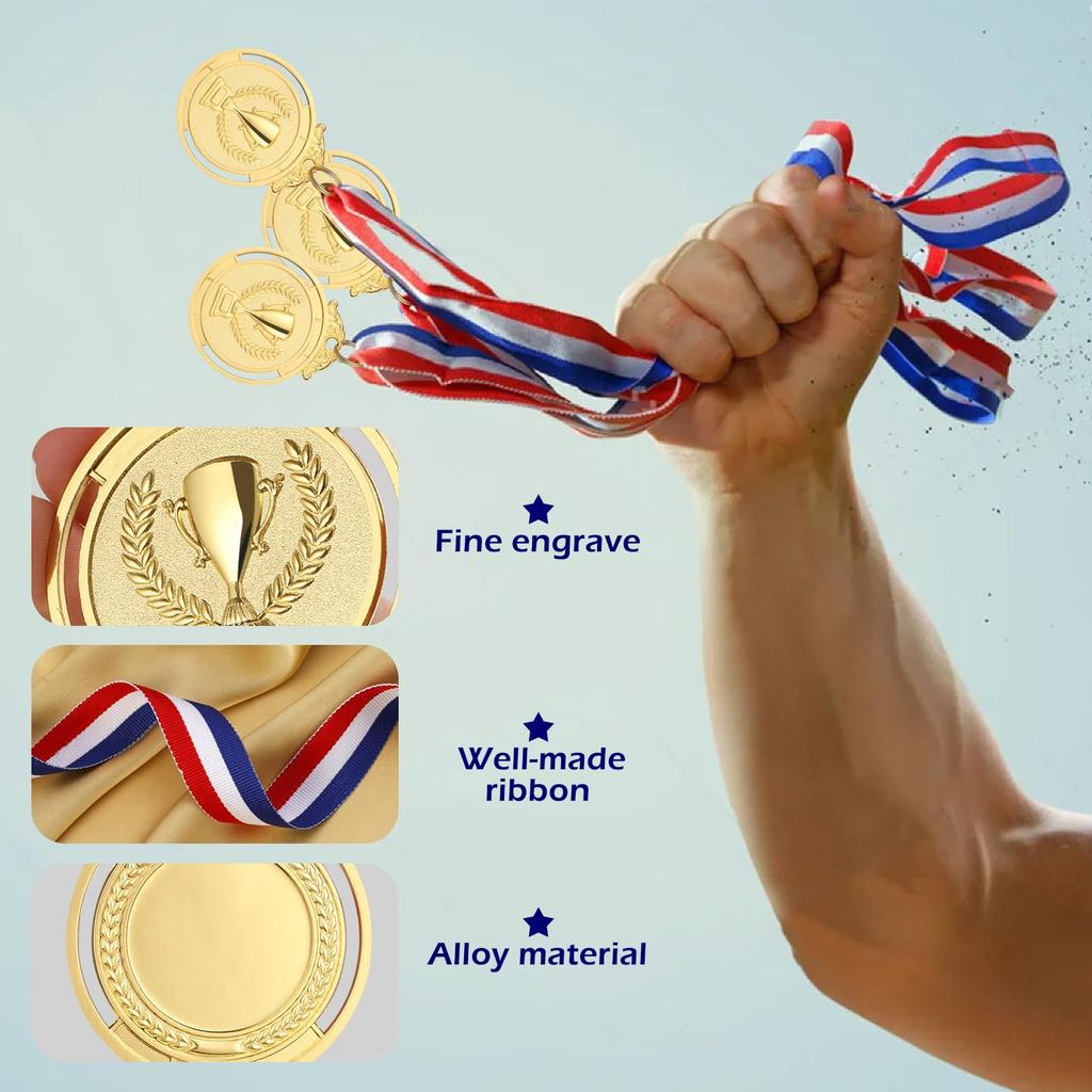 GeeRic 12 Gold Medals with Metal Straps for Winners, Awards,