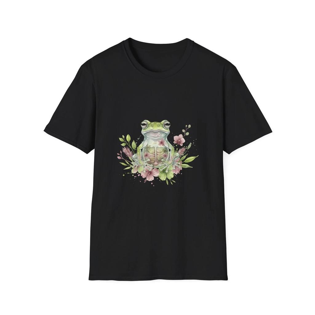 Frog Botanical Watercolor Boho Black Tee Nature Aesthetic Graphic T-Shirt