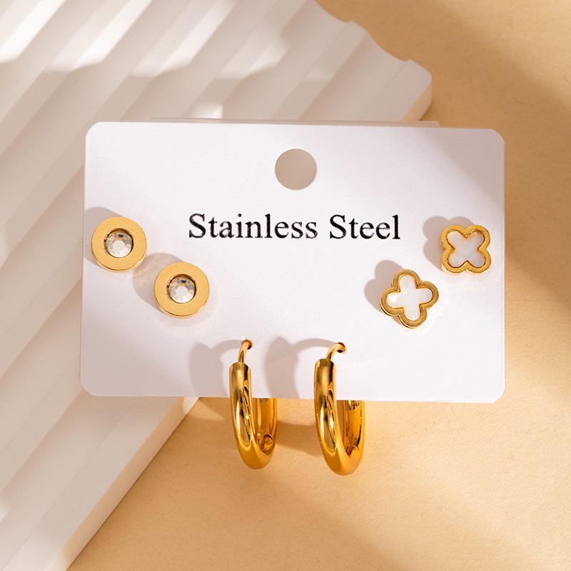 Elegant Stainless Steel Butterfly & Four-Leaf Clover Earrings: Colorfast, Versatile Design for Women.