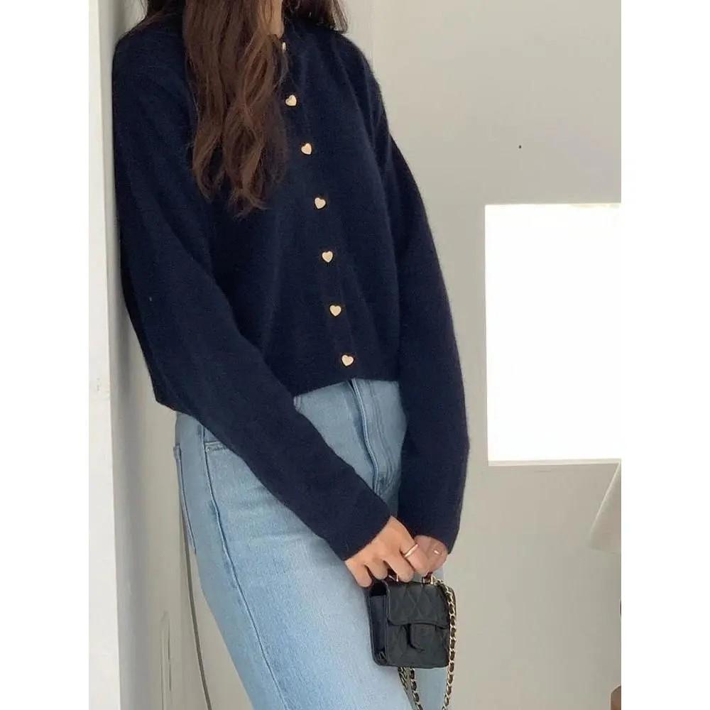 Женский весенне-осенний кардиган нежного стиля, короткий, однобортный, вязаный, дизайн милого свитера