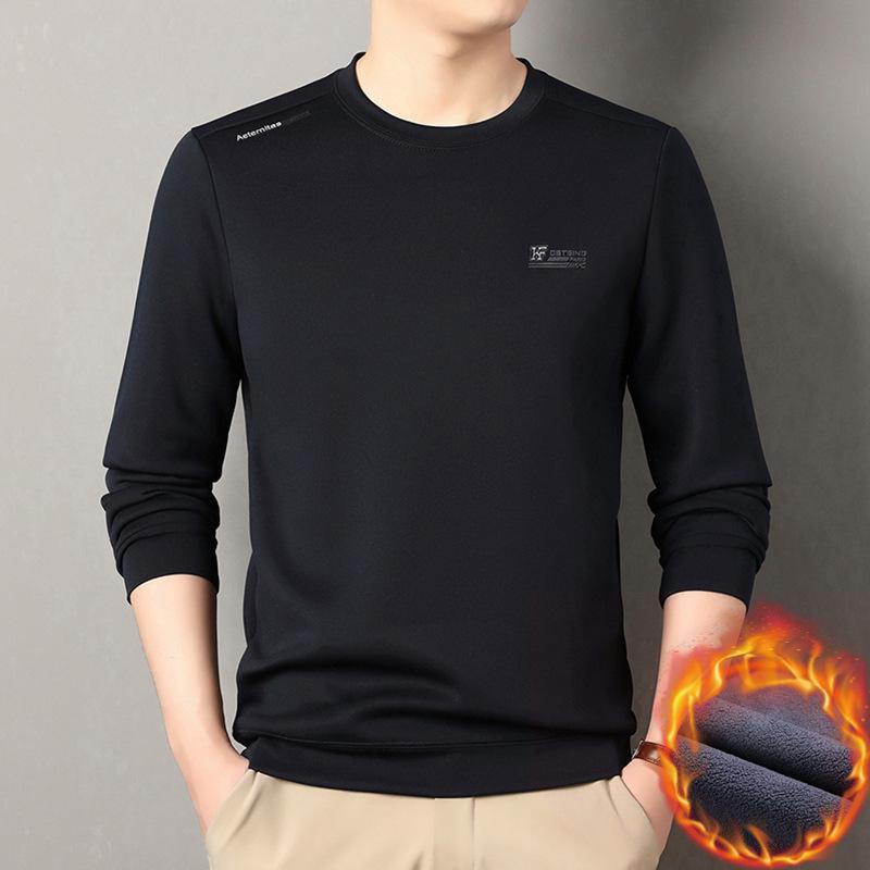 

Men s Winter Fashion Fleece-Lined Round Neck Sweatshirt: Versatile, Thick, Long-Sleeve Base Layer for Middle-Aged Men L (Fits 115-130 jin) чорний