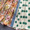 Summer Elegant Midi Patchwork Dress for Women Lapel 3/4 Sleeve Wave Point Breasted Female Design Vestidos New In 2024 Chic