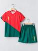 Kids 7# Soccer Uniform 2Pcs Red Green Spliced Quick Dry Football Shirt+Shorts Boys Girls Children Training Sport Kit For