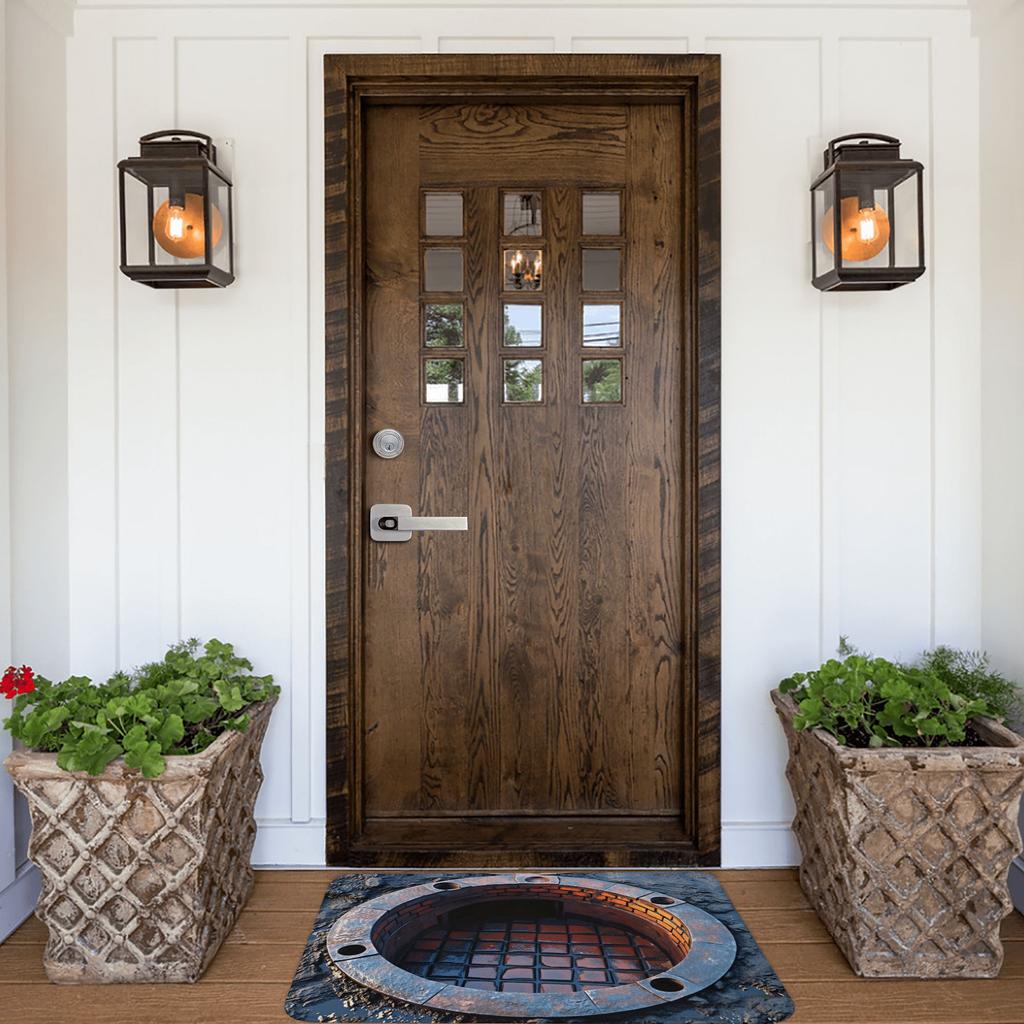 3D Manhole Cover Design Realistic Floor Front Door Mat Anti-Slip Outdoor Quick Dry Doormat Living Room Entrance Rug Carpet