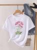 (Asian Size) Flower Floral Cute Clothing Lady O-neck Short Sleeve T-shirts Printed Female Top Casual T Shirt Fashion Women Graphic Tee