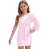 Girls Sparkling Sequins Dress One Shoulder Long Sleeve Above Knee Length Birthday Pageant Wedding Party Gown