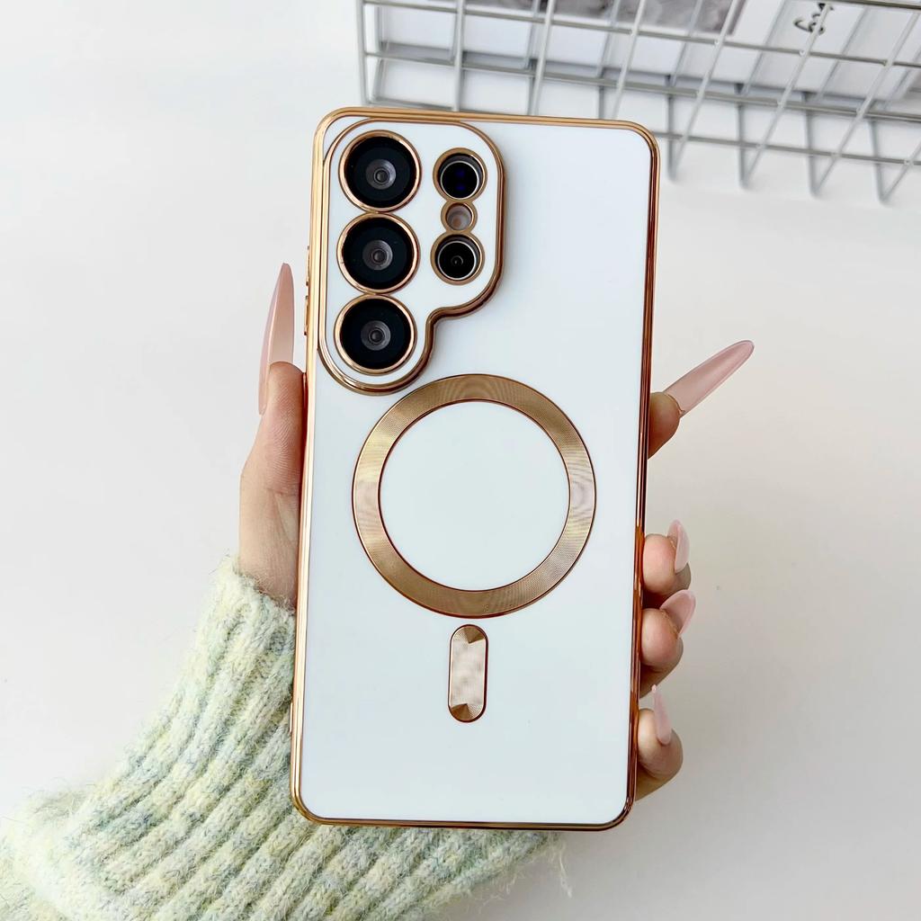 Luxury Plating Soft Magnetic Wireless Charge Case For Samsung S26 S25 S24 S23 S22 Plus Ultra For Magsafe Camear Protection Cover