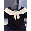 Foreign Style Fake Two-piece Square Neck Short-sleeved Women's Summer New Design Sense Chic Small Short Top Versatile
