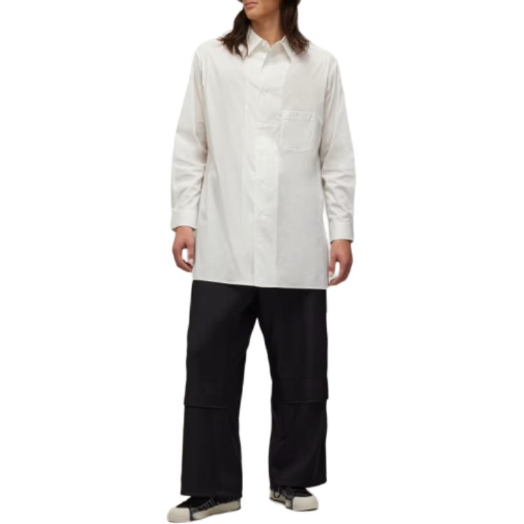 Y-3 Solid Color Pointed Collar Single-Breasted Loose Mid-Length Long Sleeve Shirt Unisex shirts White JM3202