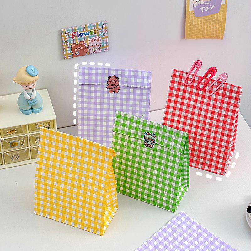 20Pcs Ins Style Colorful Plaid Kraft Paper Bag Birthday Party Graduation Christmas Gift Bag Packaging Bag Candy Sundries Bags