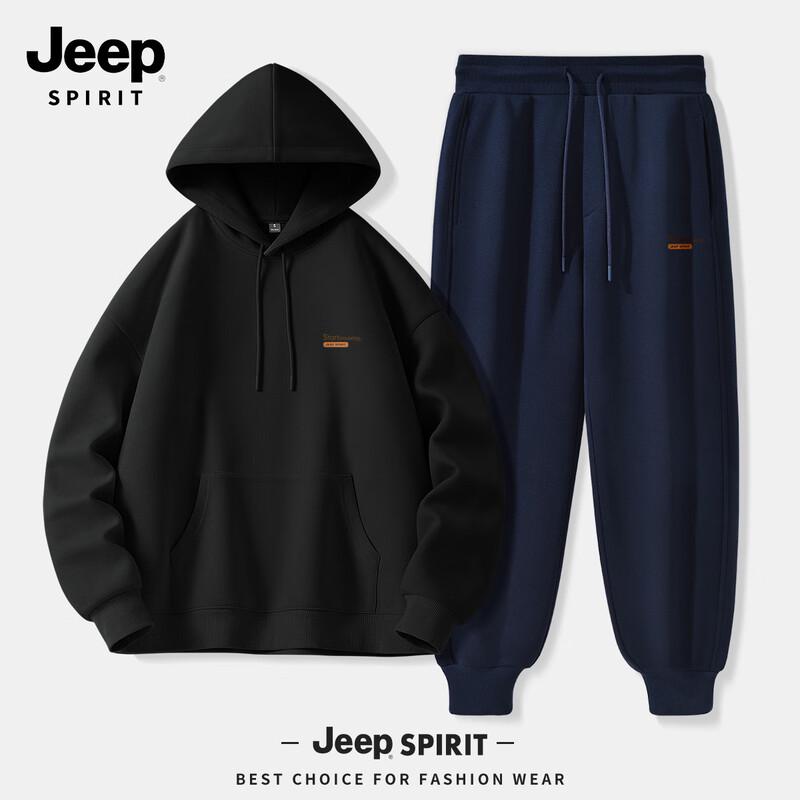 JEEP SPIRIT Men's 2025 Autumn Hooded Sweatshirt & Sweatpants Set