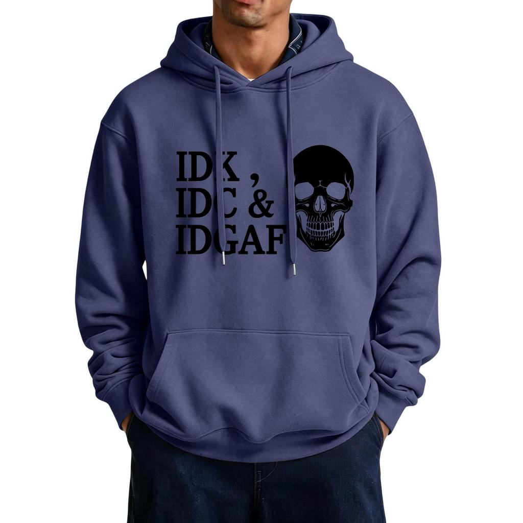 Men's Casual Color Hooded Sweatshirt with Large Pockets and Funny Saying Print