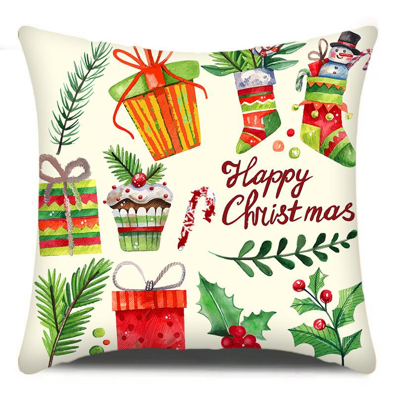 New Christmas Elements Multicolor Digital Printed Pillow Case Sofa Decoration Santa Claus Pillow Case Pillow Case