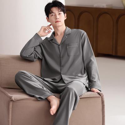 Men's 2025 Spring/Autumn Cotton Pajama Set - Long-Sleeved, High-End, Simple Two-Piece Homewear