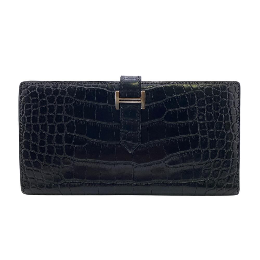 

HERMES Alligator Croco alligator Beansufla Purse black alligator mens Used