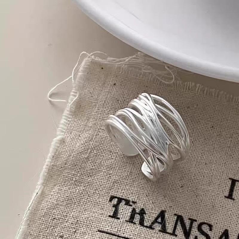 925 Sterling Silver Multi Layer Open Rings For Women Fashion Minimalist Irregular Line Cross Rings Statement Jewelry Party Gifts