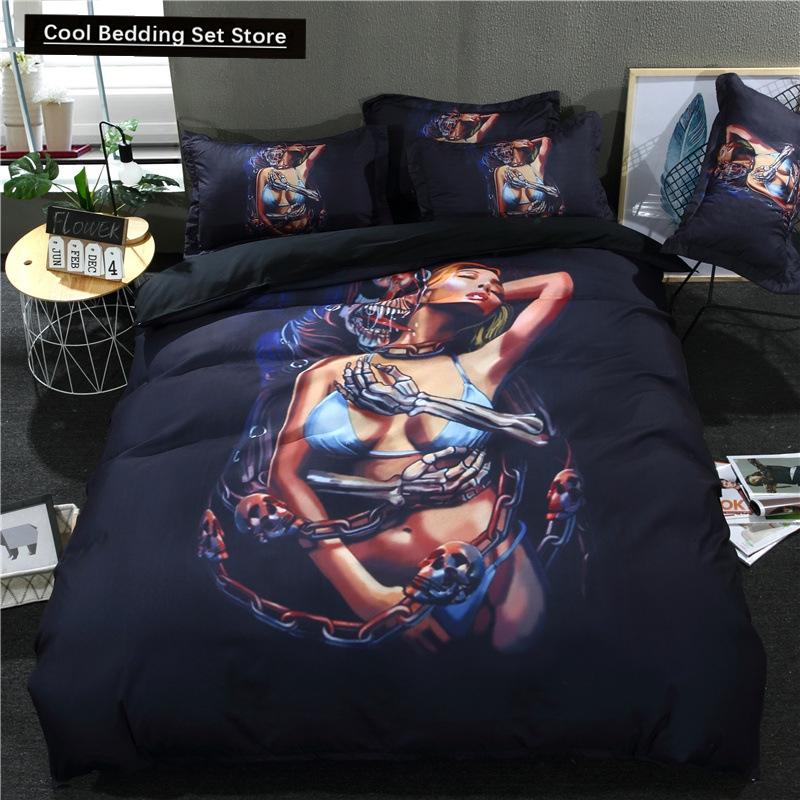 Sexy Beauty Skeleton Girl Bedding Set 3d Duvet Cover Polyester Comforter Cover Twin Queen King Single Size Luxury Fashion Gift