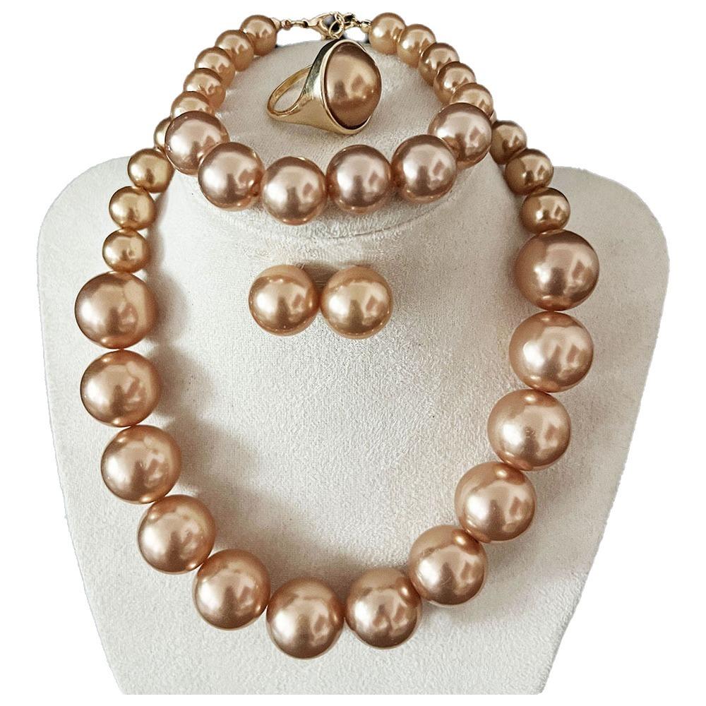 Vintage Style Necklace Bracelet Earring Ring Sets Light Luxury French Pearl Necklace Women