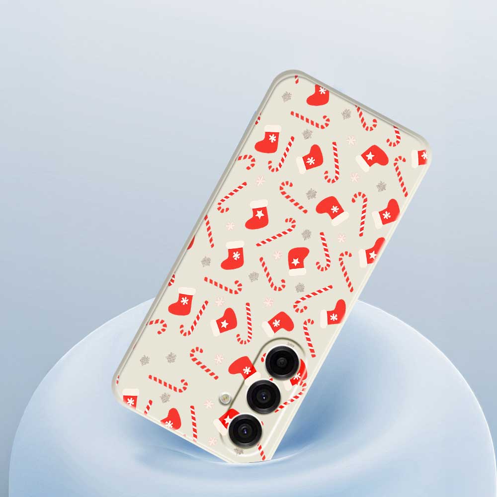 For Samsung Galaxy A17 5G Case Red Canes and Stockings Pattern Printing Straight Edge TPU Phone Back Cover