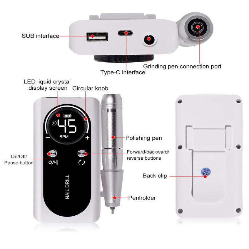 Professional 45000Rpm Electric Portable Nail Drill Machine Rechargeable Low Noise Nail Sander File For Manicure Salon Tool