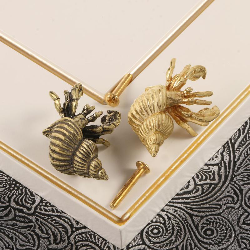 Vintage Ocean Style Hermit Crab Handles Cabinet Pulls Door Metal Handle Knobs Brass Knobs Decorative Drawers Diy