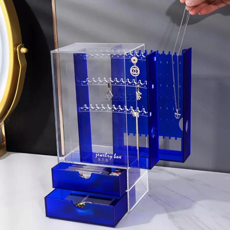 Large Acrylic Jewelry Box Ring Tray Necklace Display Stand Transparent Storage Boxes Portable Jeweler Organizer Stands for Women