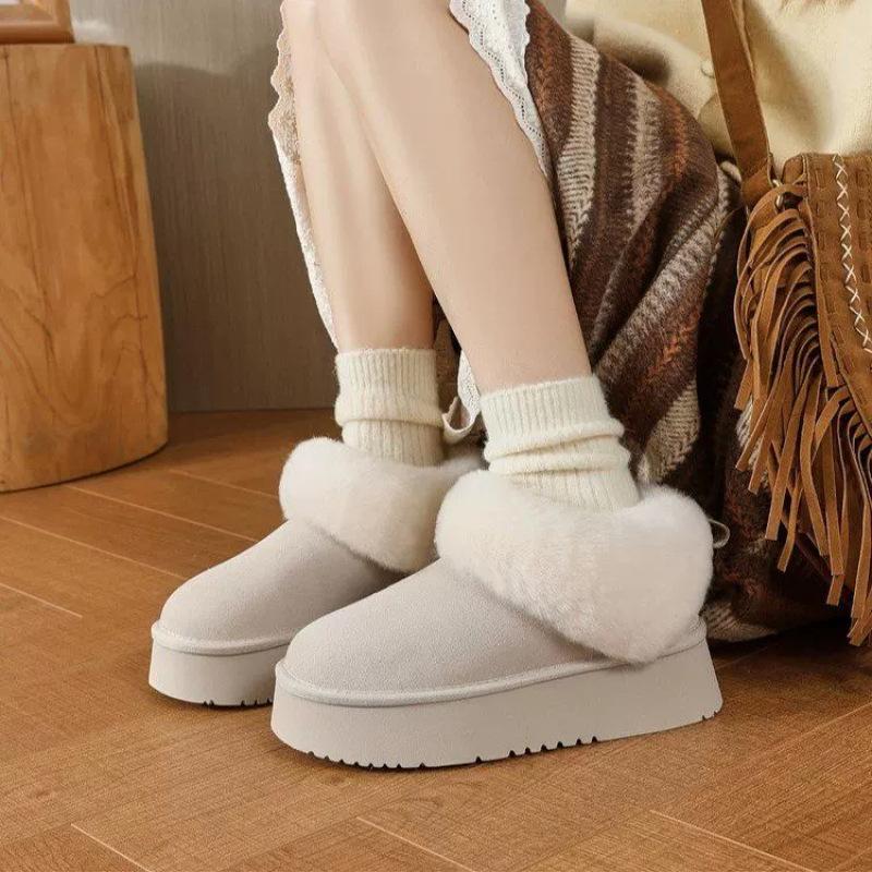 Low-top One-pedal Thick-soled Inner Height-increasing Snow Boots for Women's New Winter Outer Wear Warm Fluffy Bread Cotton Shoes