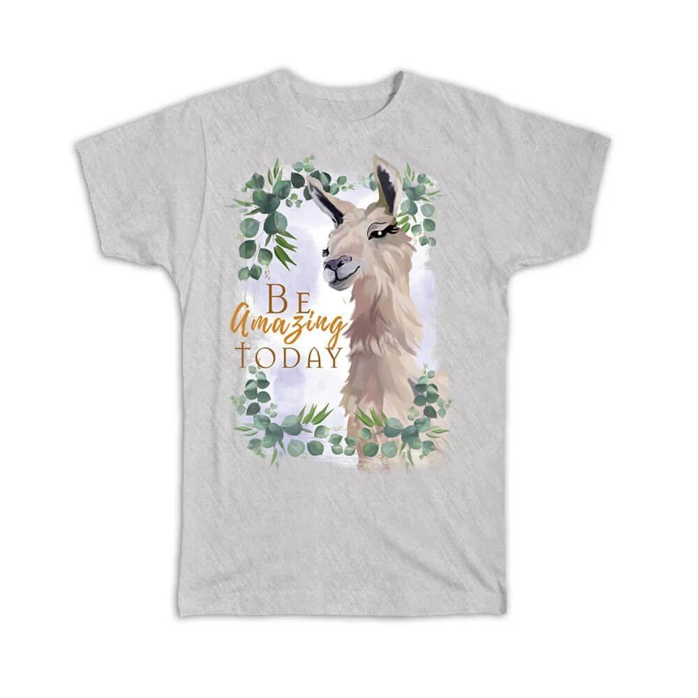 Gift T-Shirt : Llama Be Amazing Today Leaves Frame Cute Animal For Her Him Best S